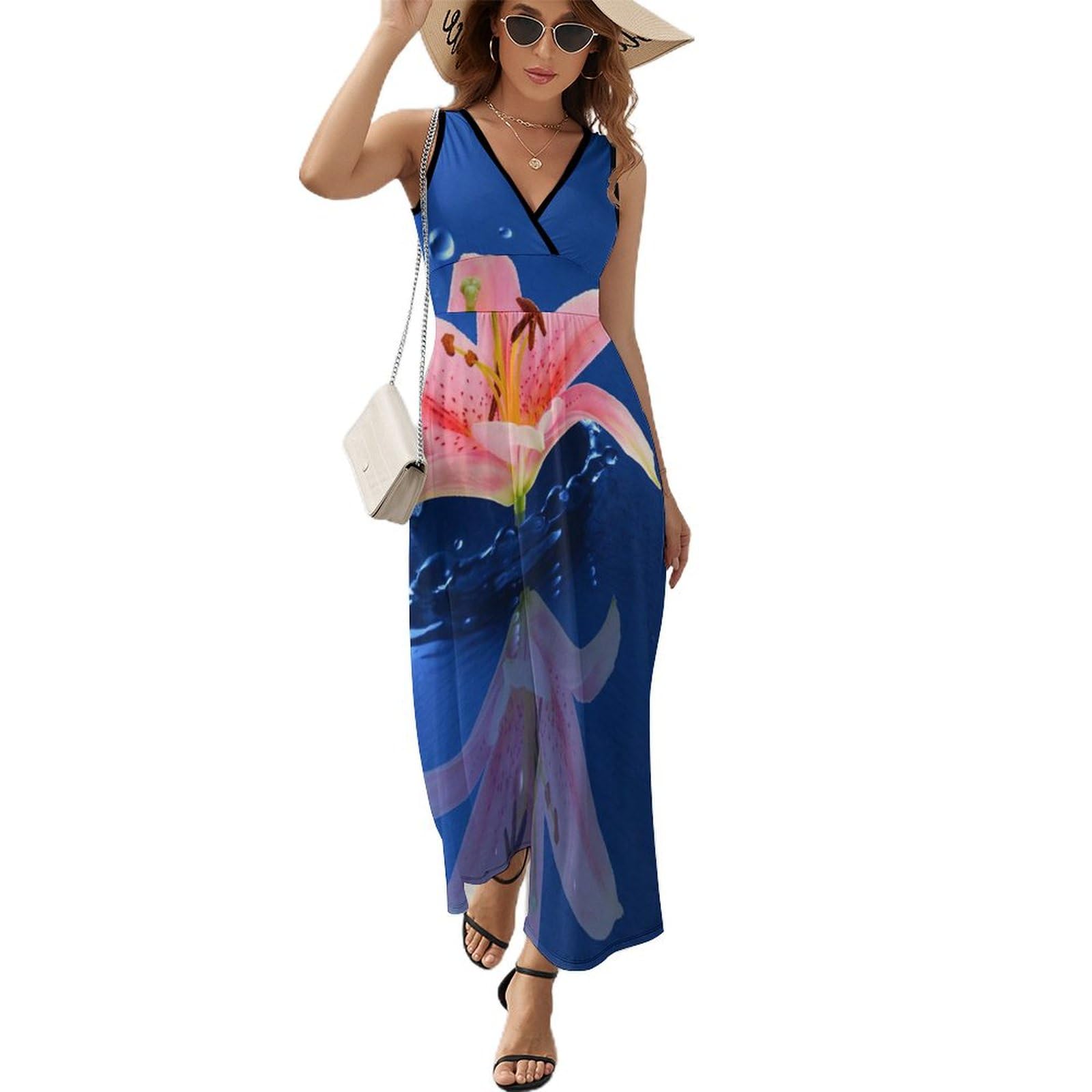 Robe longue d'été sans manches à fleurs dans l'eau pour femmes - 8