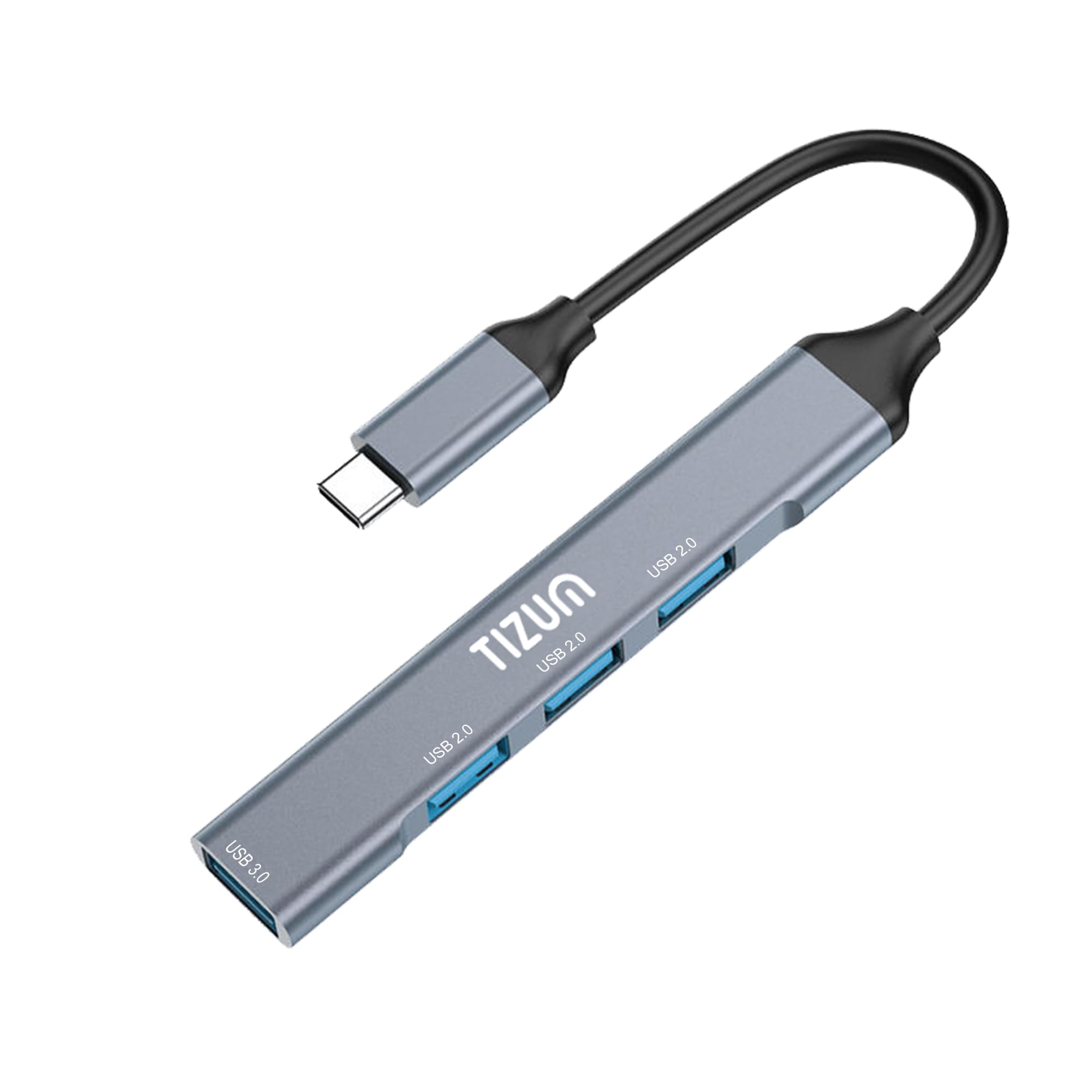 Tizum 4-in-1 USB C HUB, USB 3.0 5Gbps Data Transfer & 3x USB 2.0 Ports, Type C Multiport Adapter, Aluminium Alloy Shell| Plug & Play USB Splitter for Laptop, MacBook, Tablet, Keyboard, Mouse, Pendrive