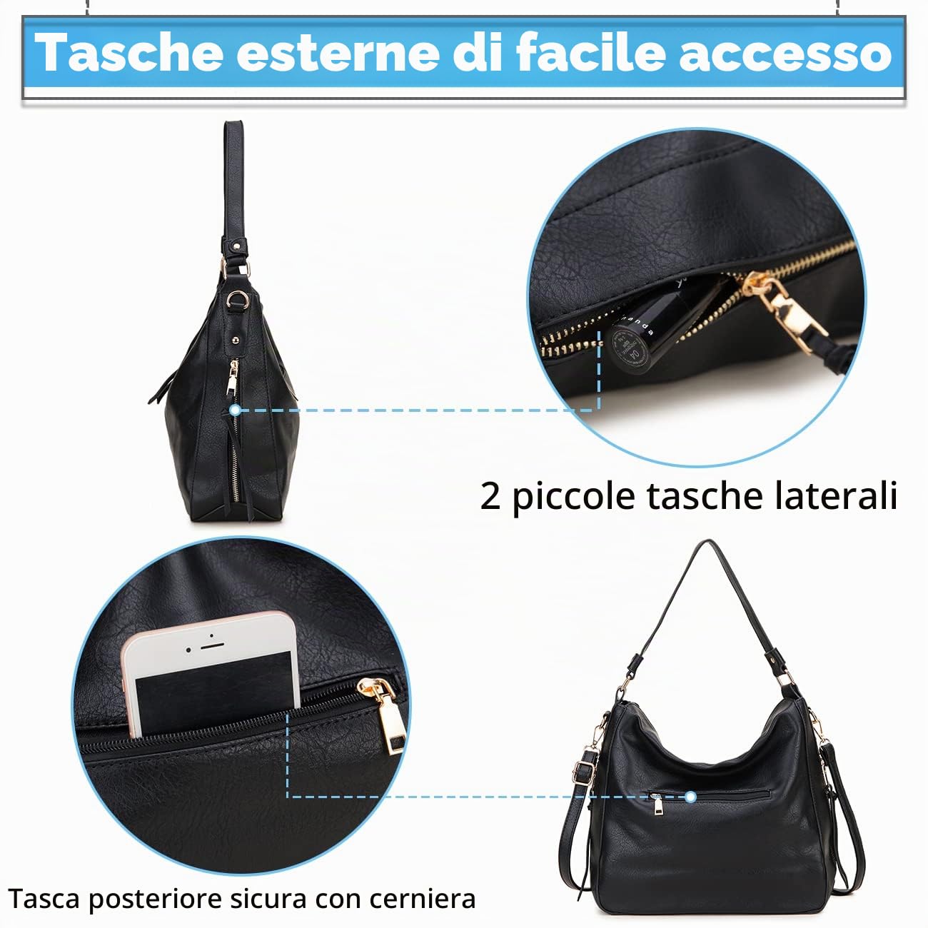 VX VONXURY Borsa a Tracolla Donna, Elegante Grande Borse Donna Hobo in Vegan Pelle Tote Bag per lavoro e viaggio