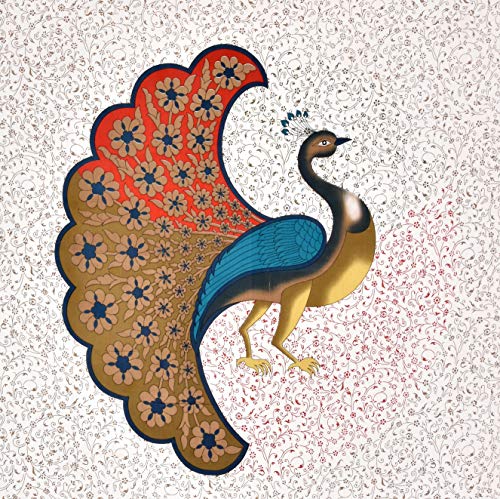 Image of Rajasthani Jaipuri Traditional Sanganeri Peacock Print 144 TC 100% Pure Cotton Double Size Bedsheet with 2 Pillow Covers (RED,White)