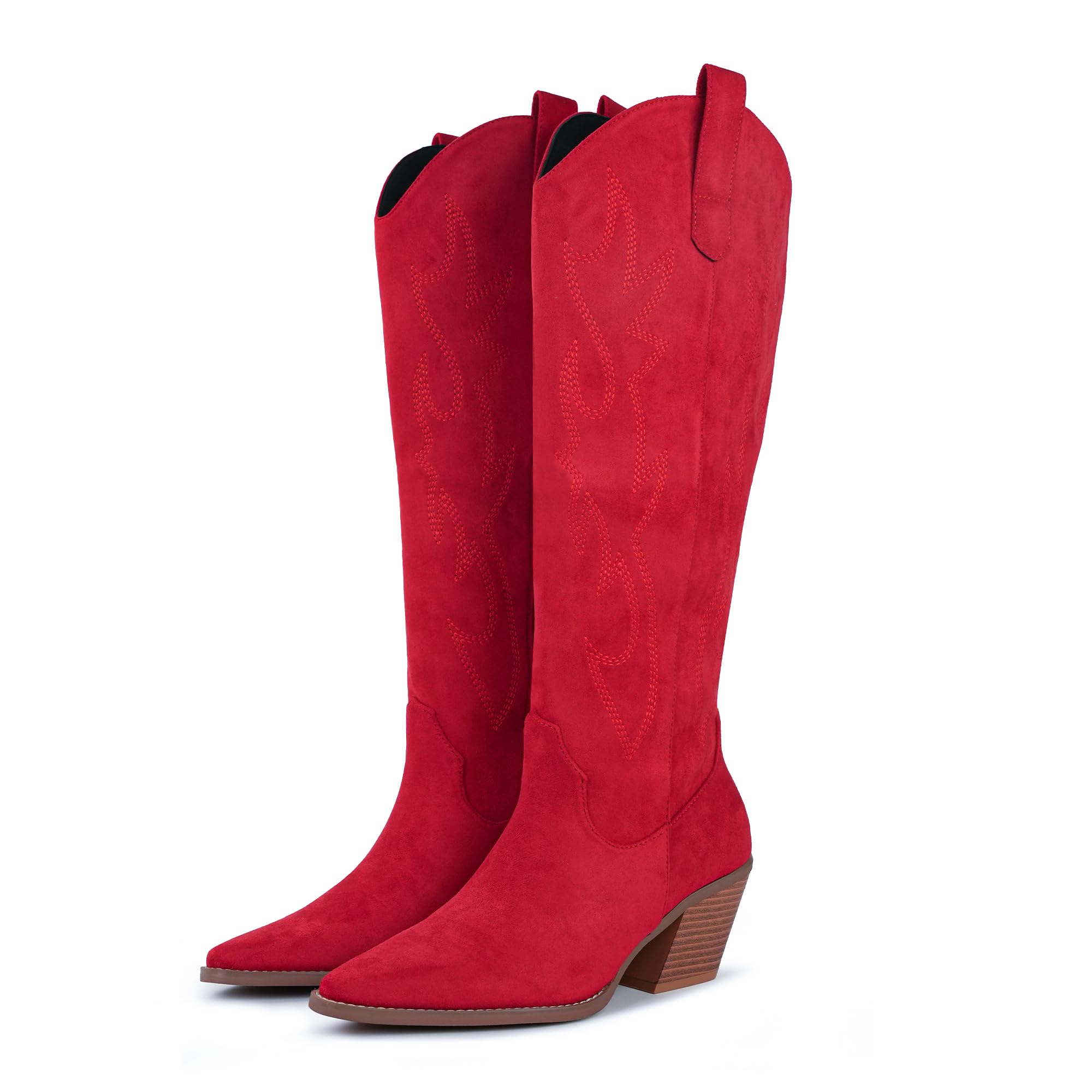 Cowgirl Boots Women Knee High Boots Pointed Toe and Block Heel Cowboy Suede and Faux Leather Western Boots