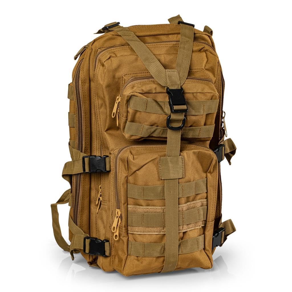 Gefüllter Taktischer Notfallrucksack I Militärrucksack I Survival Camping Trekking I Wasserdicht I 40l Kapazität I Mit viel Inhalt (Braun)