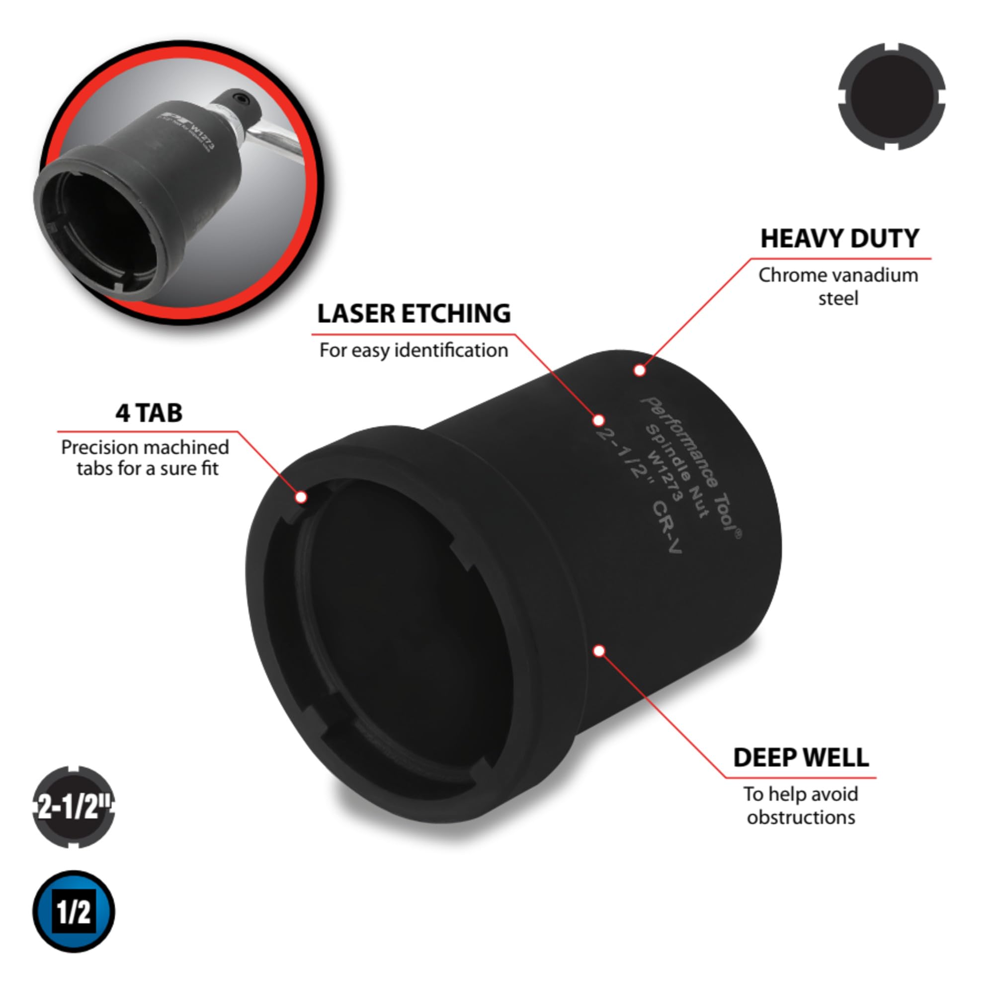 Performance Tool W1273 Wilmar 4WD 2-1/2 in. Lock Nut Socket