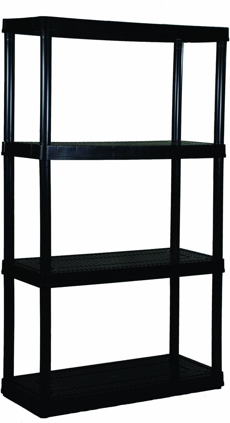 Gracious Living 14" x 32" x 54.5" 4-Shelf Tier Resin Multi-Purpose Medium Duty Indoor Garage Storage Organizer Shelves, Black : Home & Kitchen
