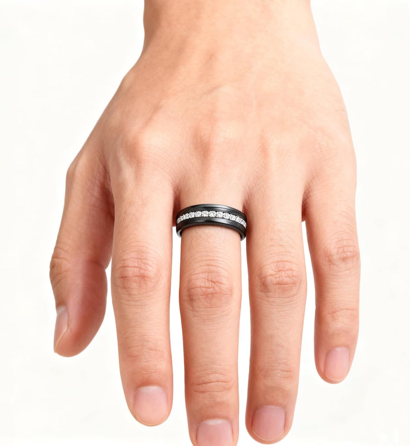 8mm Mens Wedding Band Tungsten Carbide Rings for Men Promise Pinky Eternity Ring with Cubic Zirconia Size 8-14 - Image 2