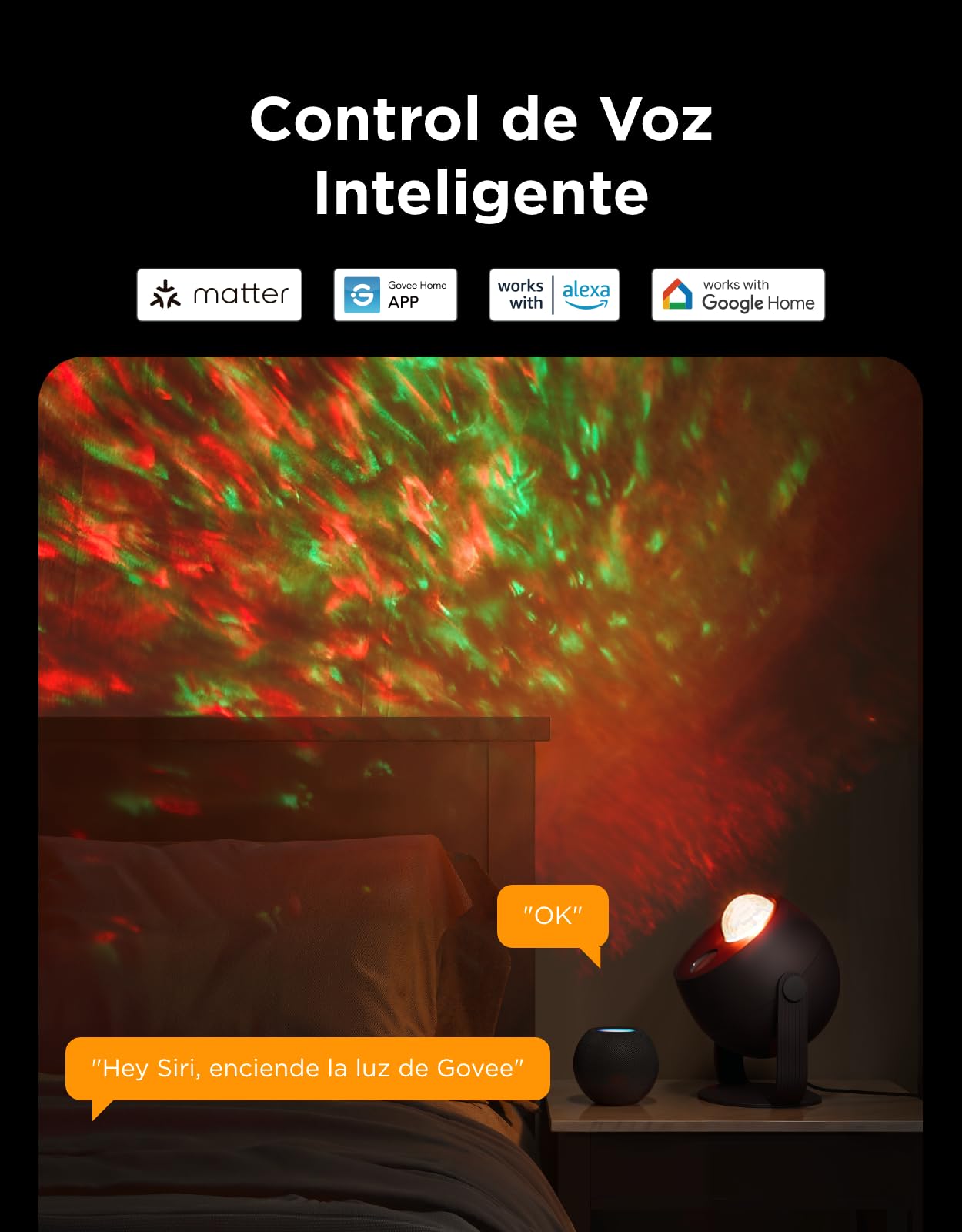 Govee Proyector Estrellas de Olas Oceánicas | Efectos de Ondas Dinámicos, Compatible con Matter y Alexa, Más de 40+ Modos de Escena, 18 Opciones de Ruido Blanco