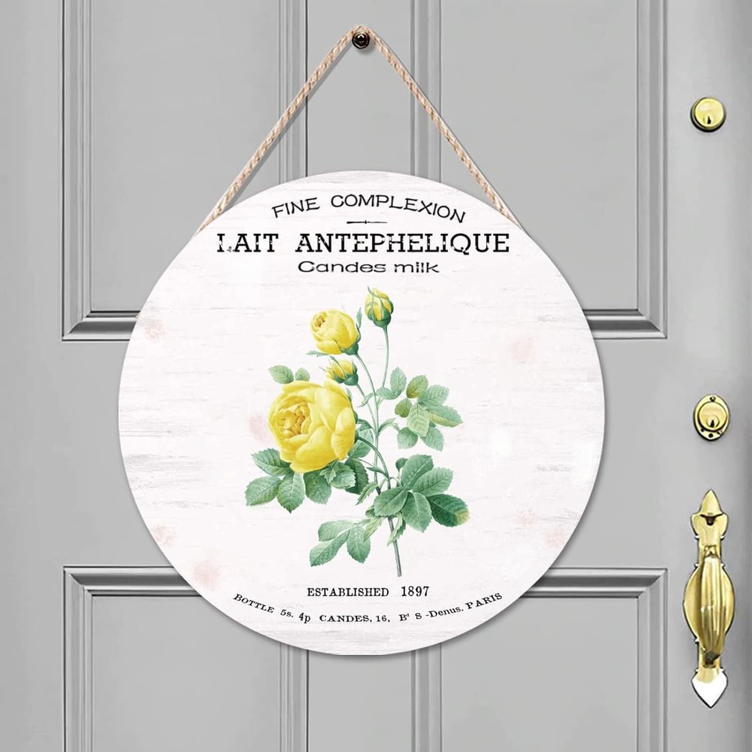 Rose Wall Door Hanging Sign, French Vintage Flower Wood Door Sign, Flower 16x16in Front Door Round Wood Sign Farmhouse Front Porch Decor Housewarming Gifts