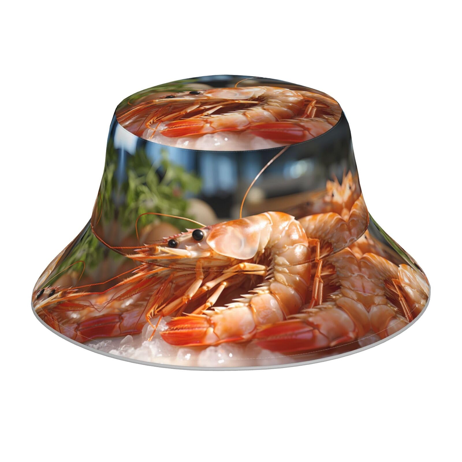 WHJSHOP Prawns Pattern Reflective Bucket Hat for Men and Women - for Travel, Camping, and Outdoor Activities Black