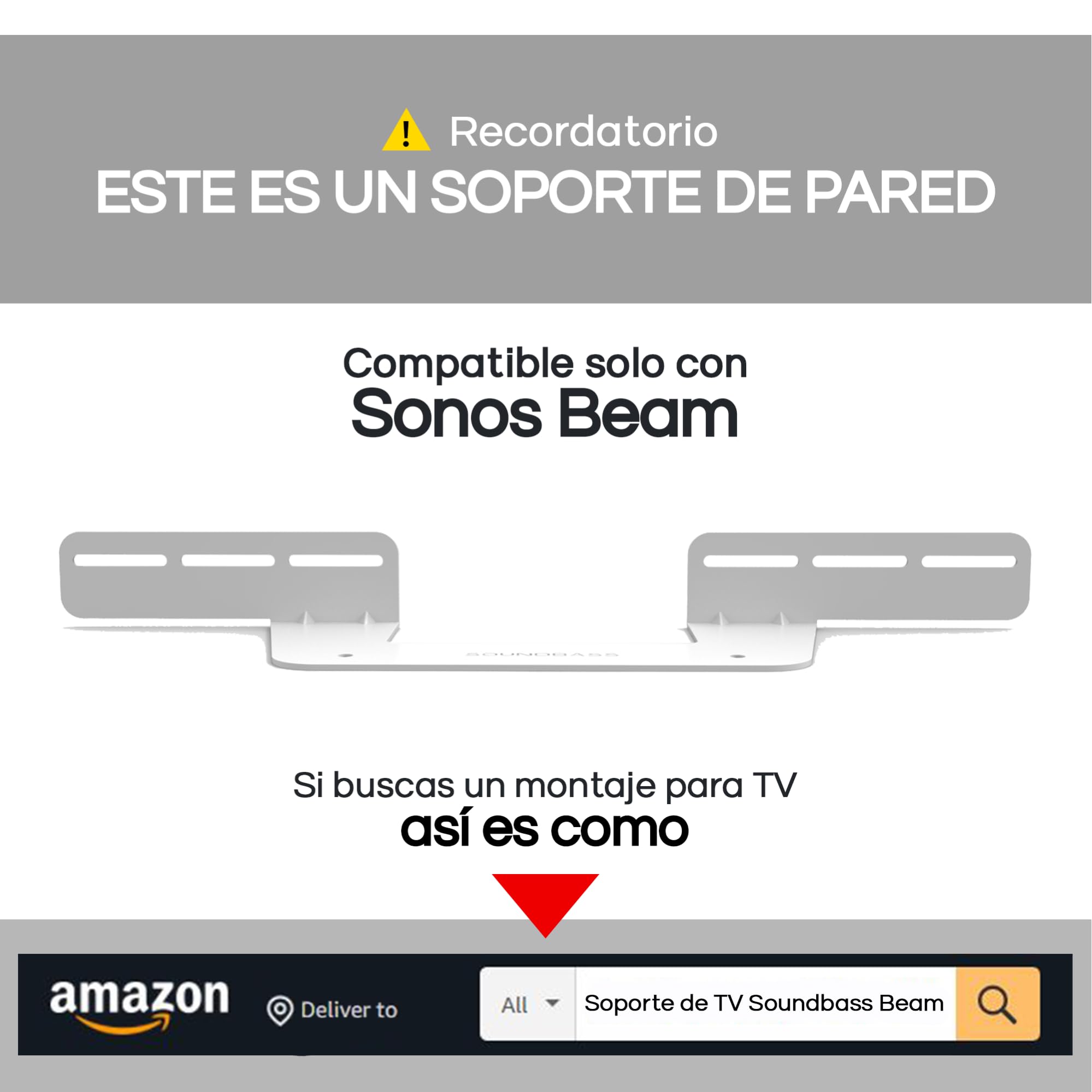 Soporte de Soundbar Soundbass para Sonos Beam, Compatible con la Soundbar Sonos Beam Generación 1 y 2, Incluye Todo el Hardware de Montaje Necesario, Soporte de Montaje, Blanco