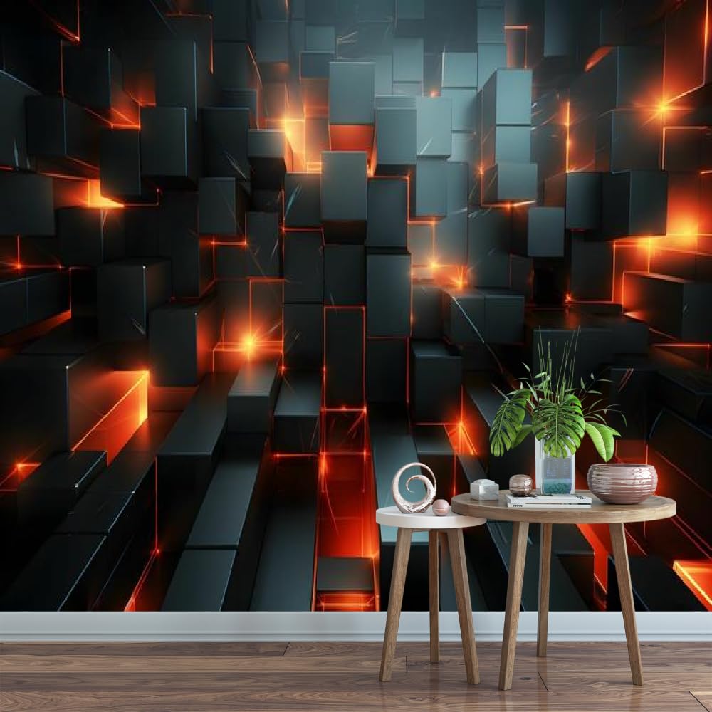 Cool Black Geometry Removable Self-Adhesive Wallpaper, Modern Creativity 3D Peel and Stick Wall Decoration Mural,for Restaurant Bedroom Living Room Decor,118" W x 82.6" H