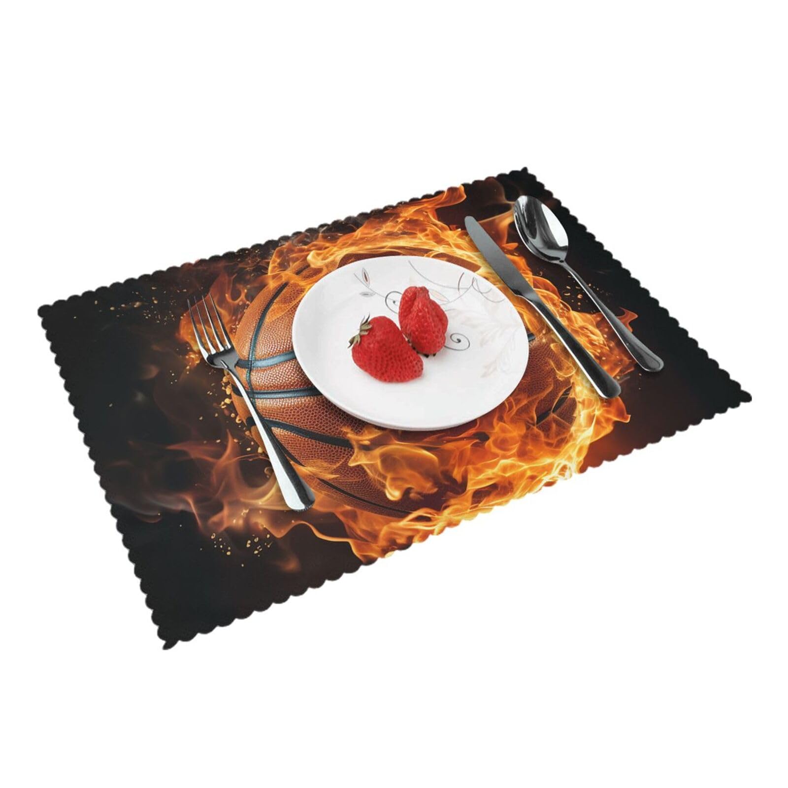 Placemats Set of 4 Heat Resistant Woven Place Mats for Dining Table Basketball on fire Placemats Washable Wipeable PVC Table Mats Indoor/Outdoor Place Mats for Party Kitchen Decor 30x45 cm