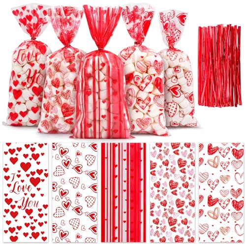 Valentine Cellophane Bags, 50 Pcs Valentines Treat...