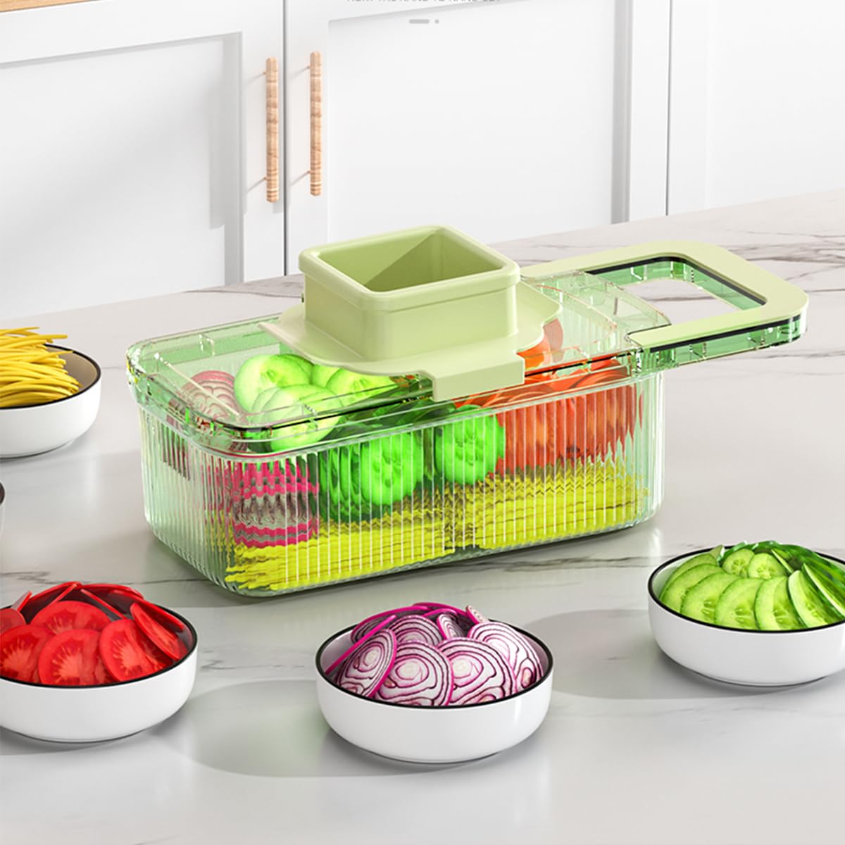 Mandoline Slicer for Kitchen Vegetable Slicer with Container Round Veggie Slicer for Potatoes Cucumbers Radishes Onions etc