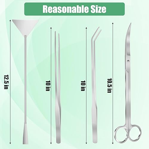 Vista 2 de Kit de herramientas de acuario para acuario, 4 en 1 antioxidante para plantas acuáticas, herramienta de paisajismo acuático, pinzas negras, tijeras