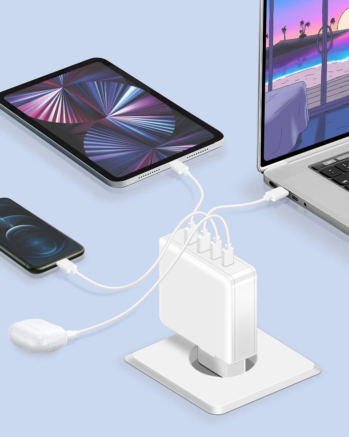 DTK USB C laptop oplader 120W met 4 poorten Oplader PD Lader met GaN Tech Compatibel met voor MacBook, iPhone 13 12 11, iPad, Dell XPS 15, Galaxy S22, S21, Switch, MagSafe