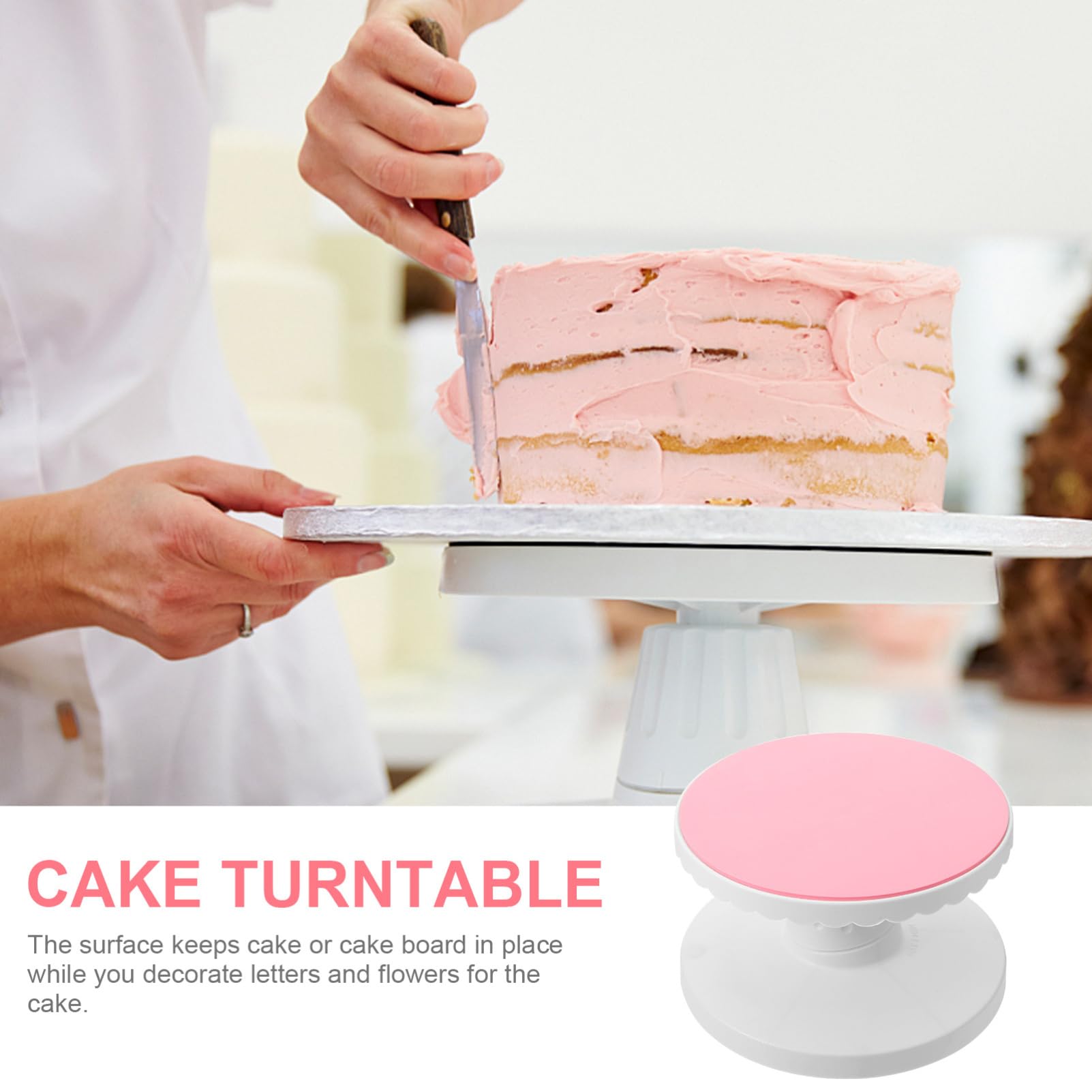 Gatuida Mesa Giratoria para Pasteles 10 Pulgadas Plato Giratorio Antideslizante de Plástico, Superficie Lisa, Soporte Ajustable para Hornear, Decoración de Pasteles y Repostería Rosa