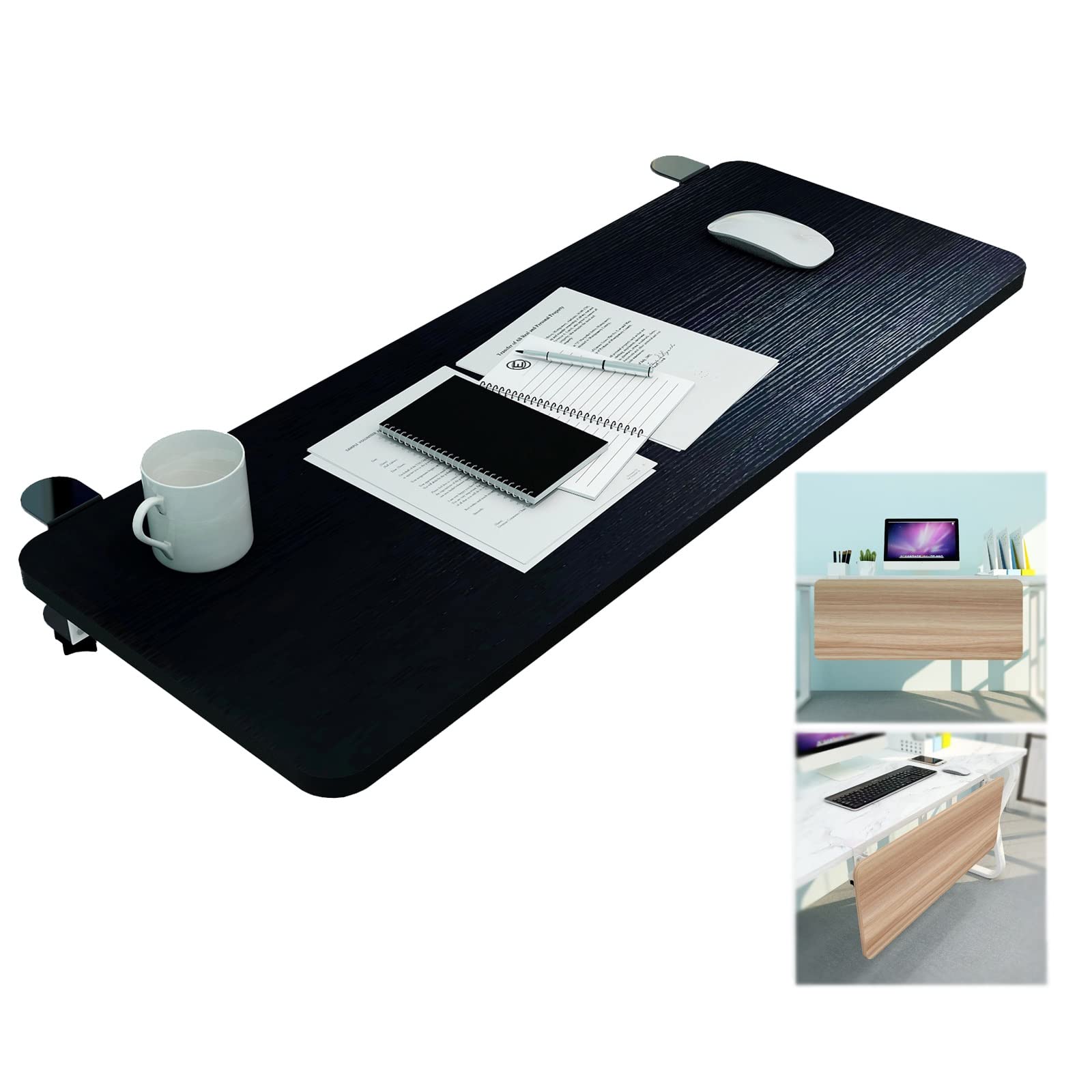 CVJdfhRE desk extender， 90° Foldable Keyboard Tray Wooden Support Shelf, With K-Bracket, Ergonomic Table Arm Elbow For Office(Black,55x25cm(22x10Inch))