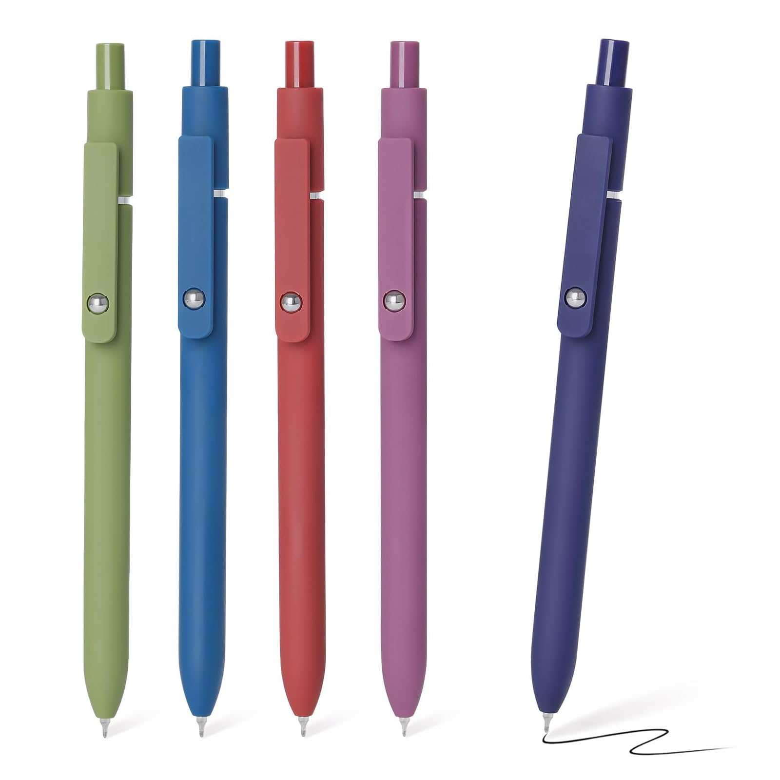 FIOVER High-End Vintage Gel Pens, 5-Pack 0.5mm Fine Point Black Ink Pens with Soft Grip & Metal Clip, Smooth Writing Retractable Pens for Journaling, Office, Note Taking(Retro color)