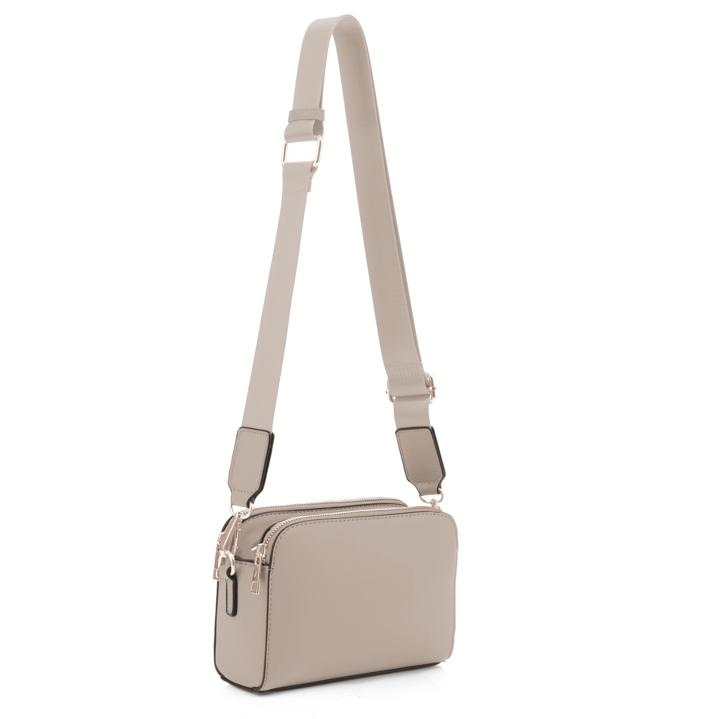 EVVECrossbody Bags for Women Trendy Triple Zip Small Crossbody Camera Bag Purse with Wide Guitar Strap