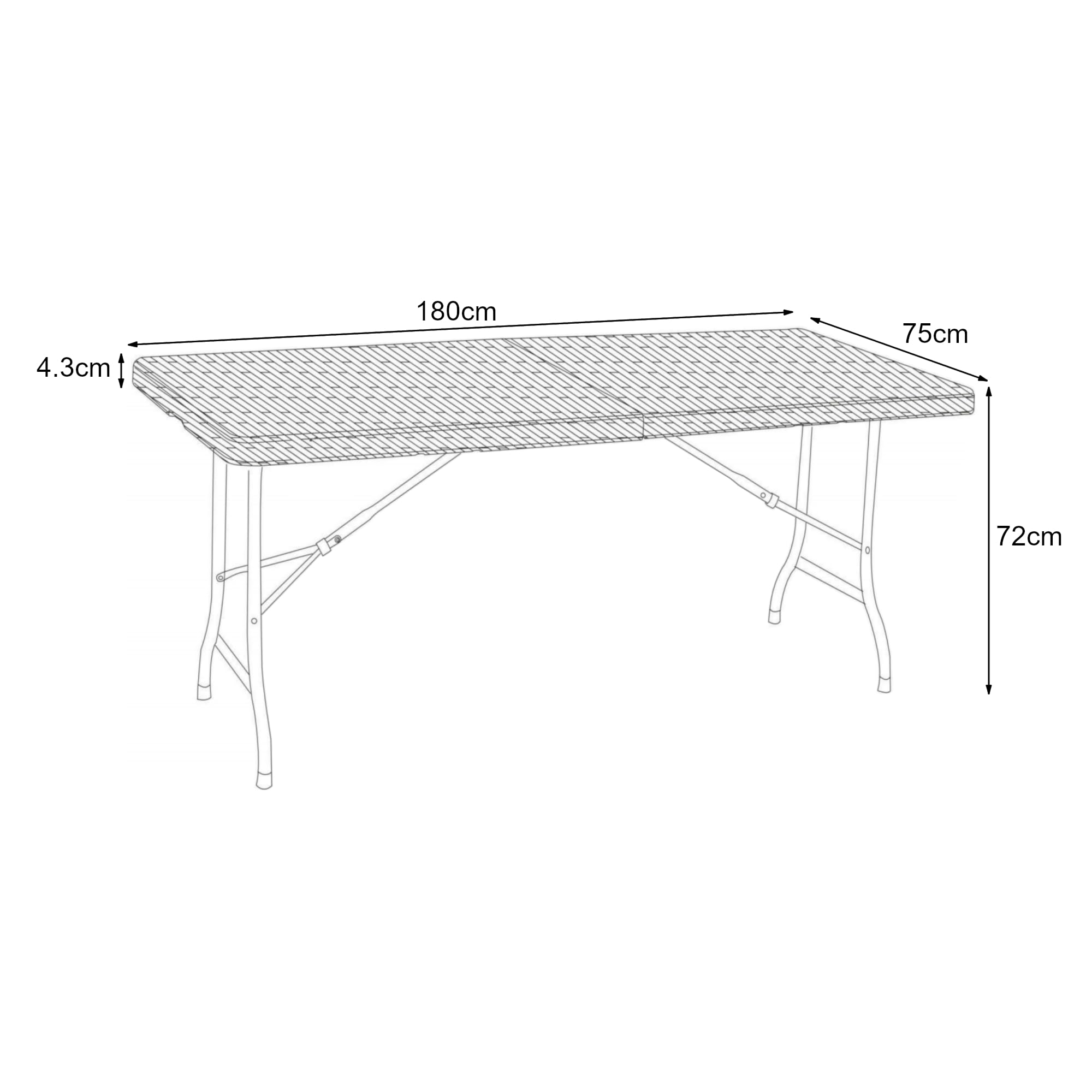[en.casa] pro.tec składany stół piknikowy Camping przenośny stół do użytku na zewnątrz metalowa rama i blat plastikowy stół 180 x 75 x 72 cm czarny efekt rattanu