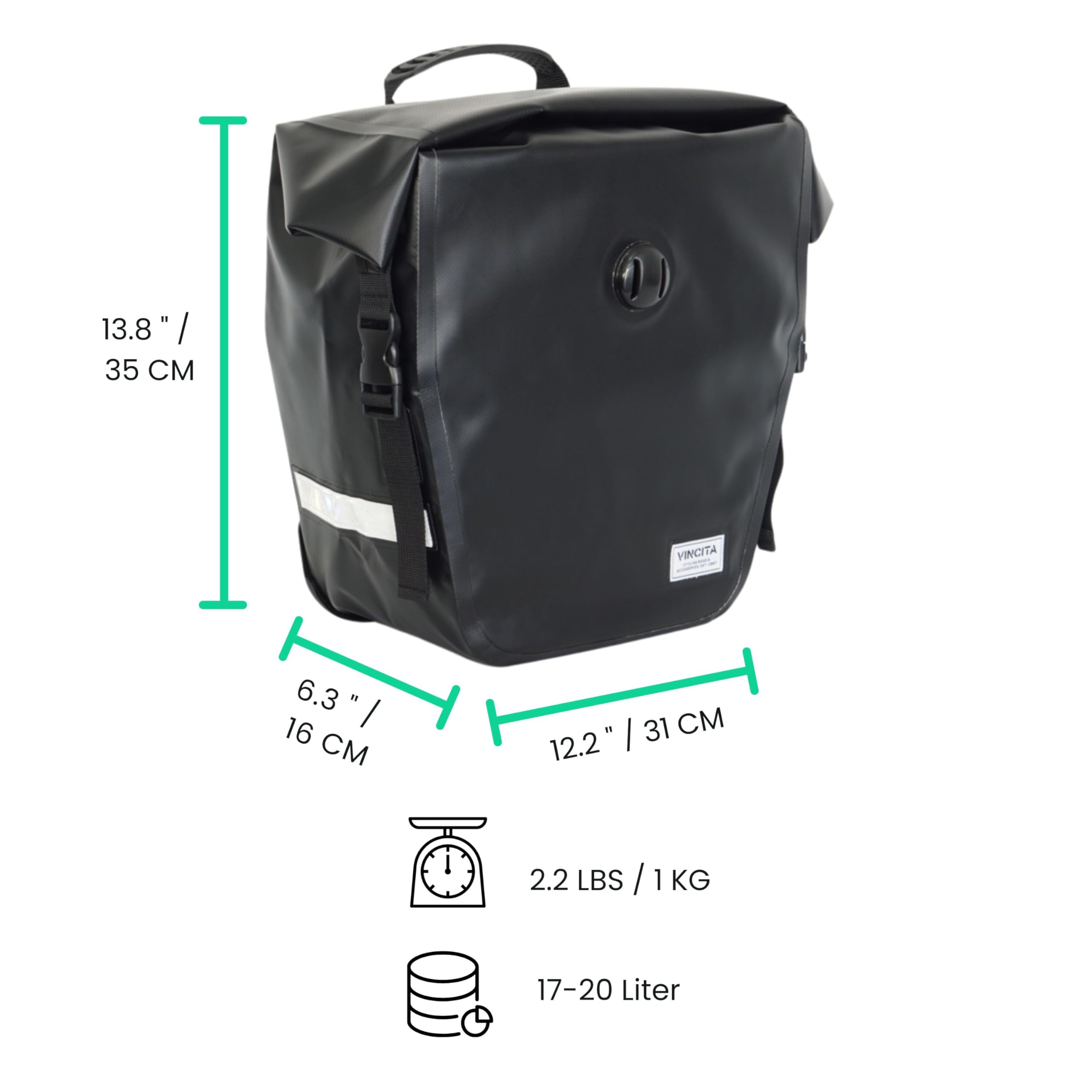 Vincita Triton Wasserdichte Cargo Bag 17L-20L Fahrradtaschen für Fahrrad Zubehör Fahrrad Gepäckträgertaschen (Schwarz)