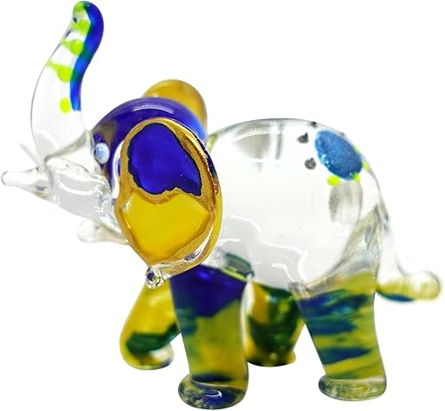 Figuras artísticas de elefante en miniatura de vidrio soplado a mano, animales coleccionables, decoración de regalo, tronco (3.5 pulgadas, oro
