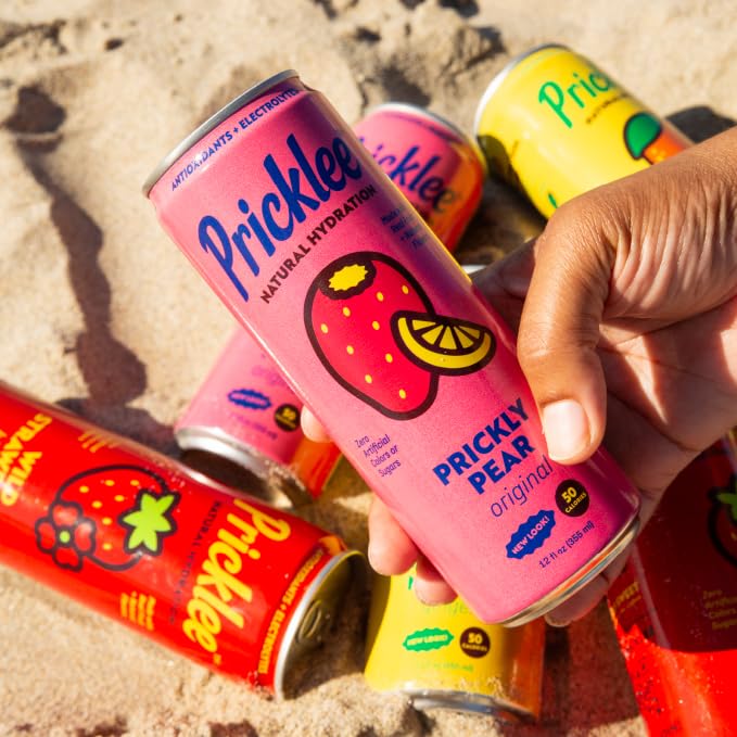Pricklee Natural Hydration Drink – Prickly Pear, Wild Strawberry, Tropical Mango – Electrolytes + Antioxidants, Low Sugar, No Artificial Sweeteners – Non-Carbonated, Caffeine-Free – Cactus Water-Based (12 oz cans, 6 pack, 2 each)