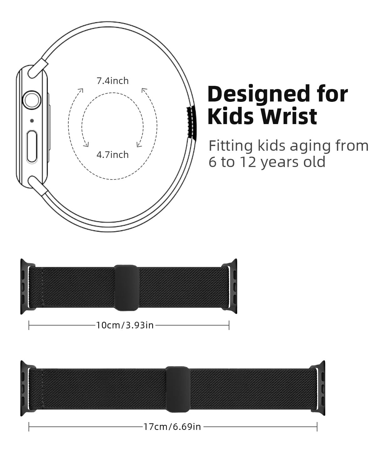 Juego de 2 correas de nailon extensible compatibles con Apple Watch para niños, 38 mm, 40 mm, 41 mm, 42 mm, 44 mm, 45 mm, 46 mm con hebilla fácil de poner