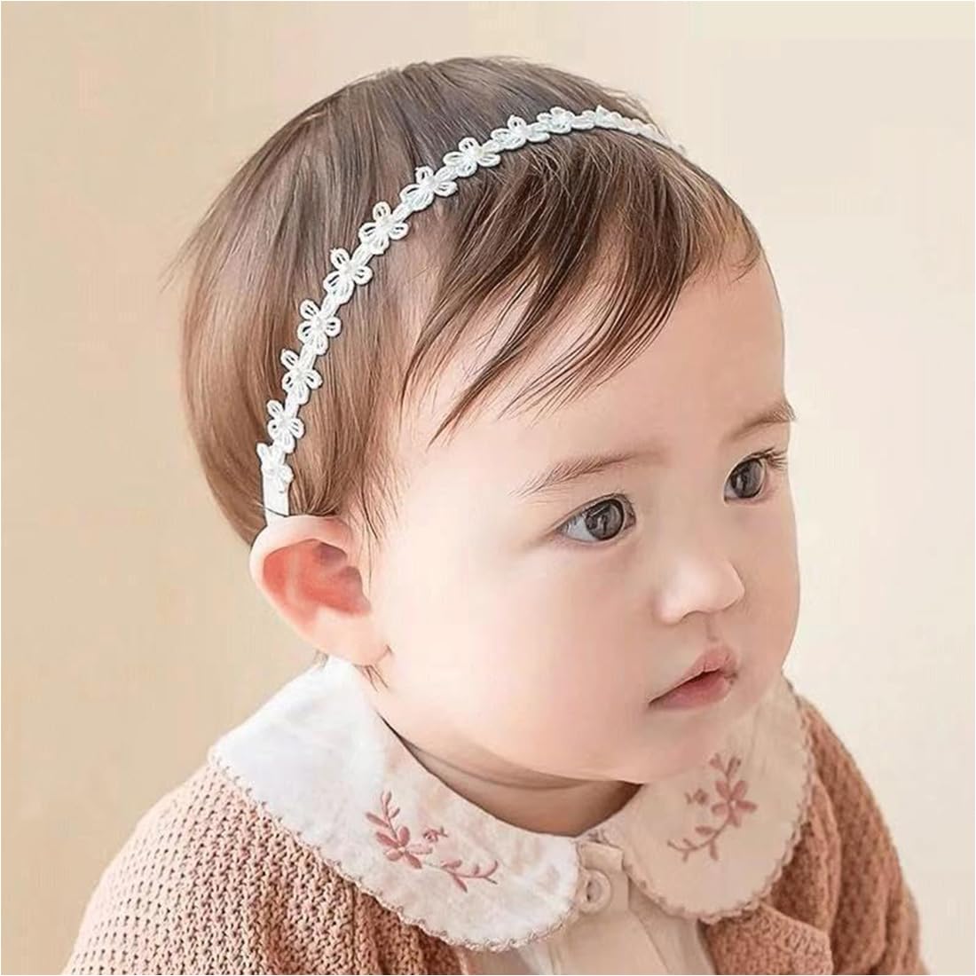 Bandeau blanc en perles pour bébé fille, bandeau de baptême élastique en nylon pour fille, 1 unité (Lot de 1)