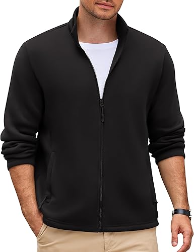 COOFANDY Mens Fleece Jacket Zip Up Lightweight Sweater Jackets Casual Warm with Pockets for Home Office Hiking