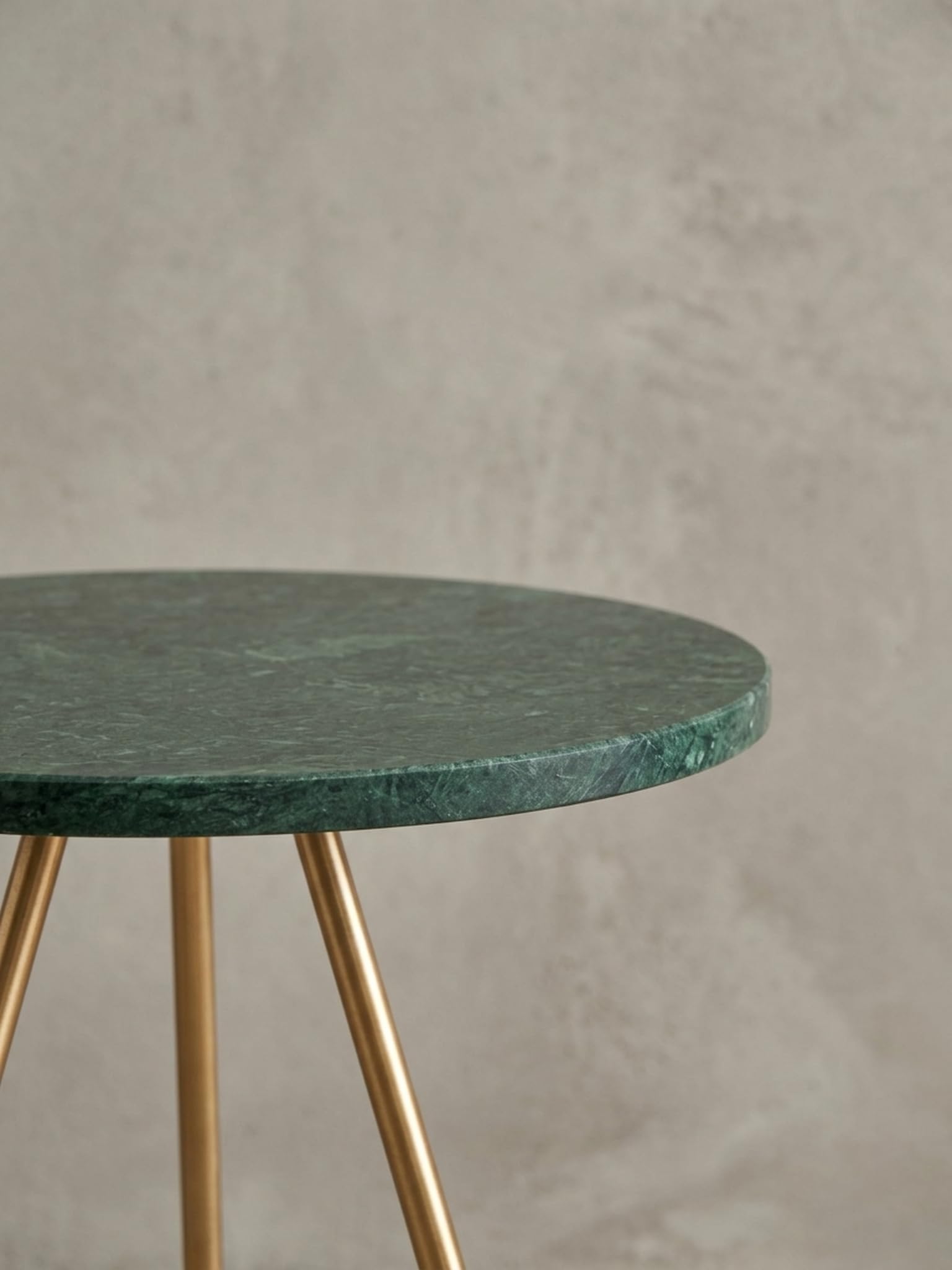 Tavolino da salotto rotondo marmo naturale Ø 38 cm, treppiede, verde oro