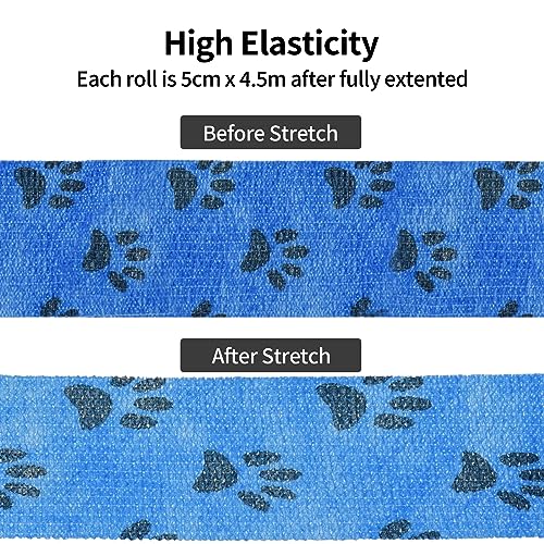 12 Stück Selbstklebende Bandage für hund Vet Wrap Pet Kohäsive Bandage Selbstklebender Verband für Haustier Pferd Cohesive Bandages Elastische Binde Haftbandage für Handgelenk Knöchel Finger