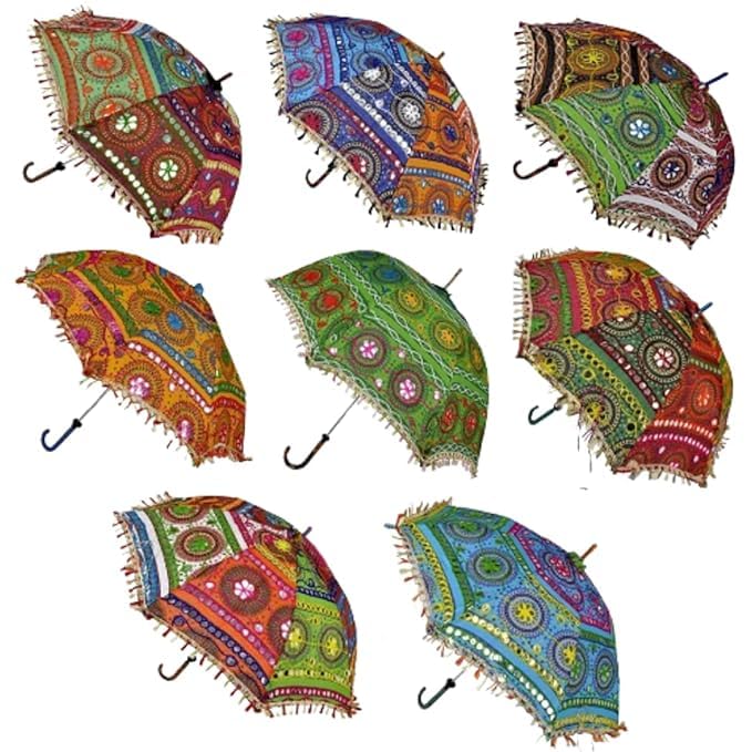 Multicolor Handicraft Rajasthani Embroidered Umbrella for Party Event Wedding Anniversary Festival Decoration Item-image-26