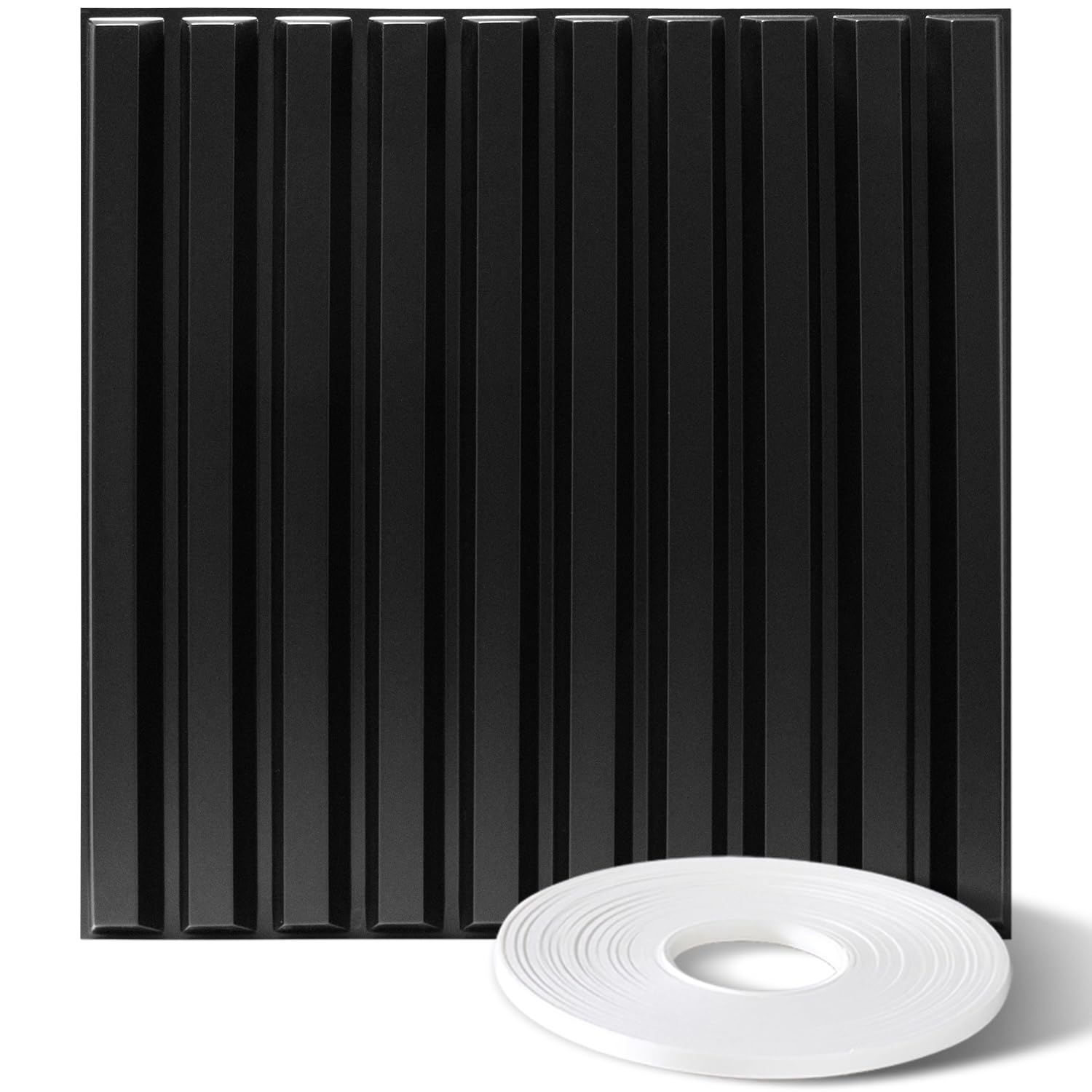 STICKGOO 12 PCS 3D Main String Wall Panels, 19.7" x 19.7" x 0.7", Decorative PVC Wall Tiles with A Free Double-Sided Tape, 3D Textured Wall Panels for Interior Wall Decor, 32 Sq.Ft, Black