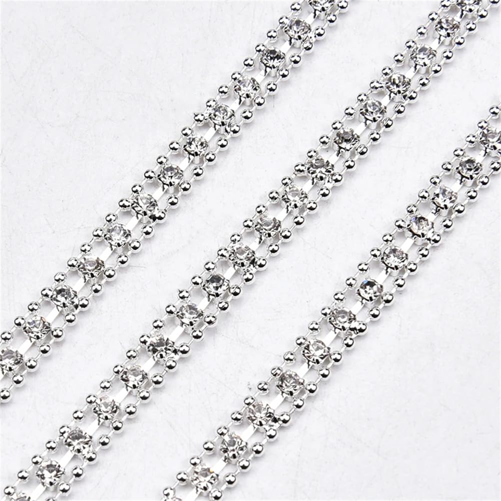 Frędzle z kryształkami, Ozdobne frędzle z kryształkami 5 jardów Szklany łańcuszek z kryształkami Aplikacja wielokolorowa 5 mm(Silver Color)