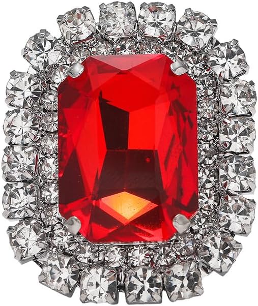 FUTIMELY Shiny Rhinestone Ring for Women Bohemian Thick Big Elliptical Geometry Ring Adjustable Crystal Band Ring Wedding Party Prom Ring for Women (Red1)