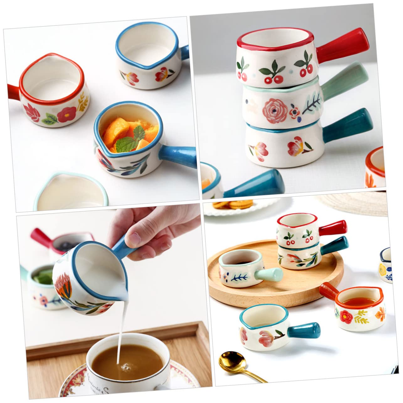 BESTonZON 6 Piezas Lechero Pequeño De Cerámica Jarabes De Cafe Cafetera Espresso Jarra De Jarabe De Arce Jarra De Crema De Leche Salsera Vinagre De Múltiples Fines Taza De Espuma De Leche