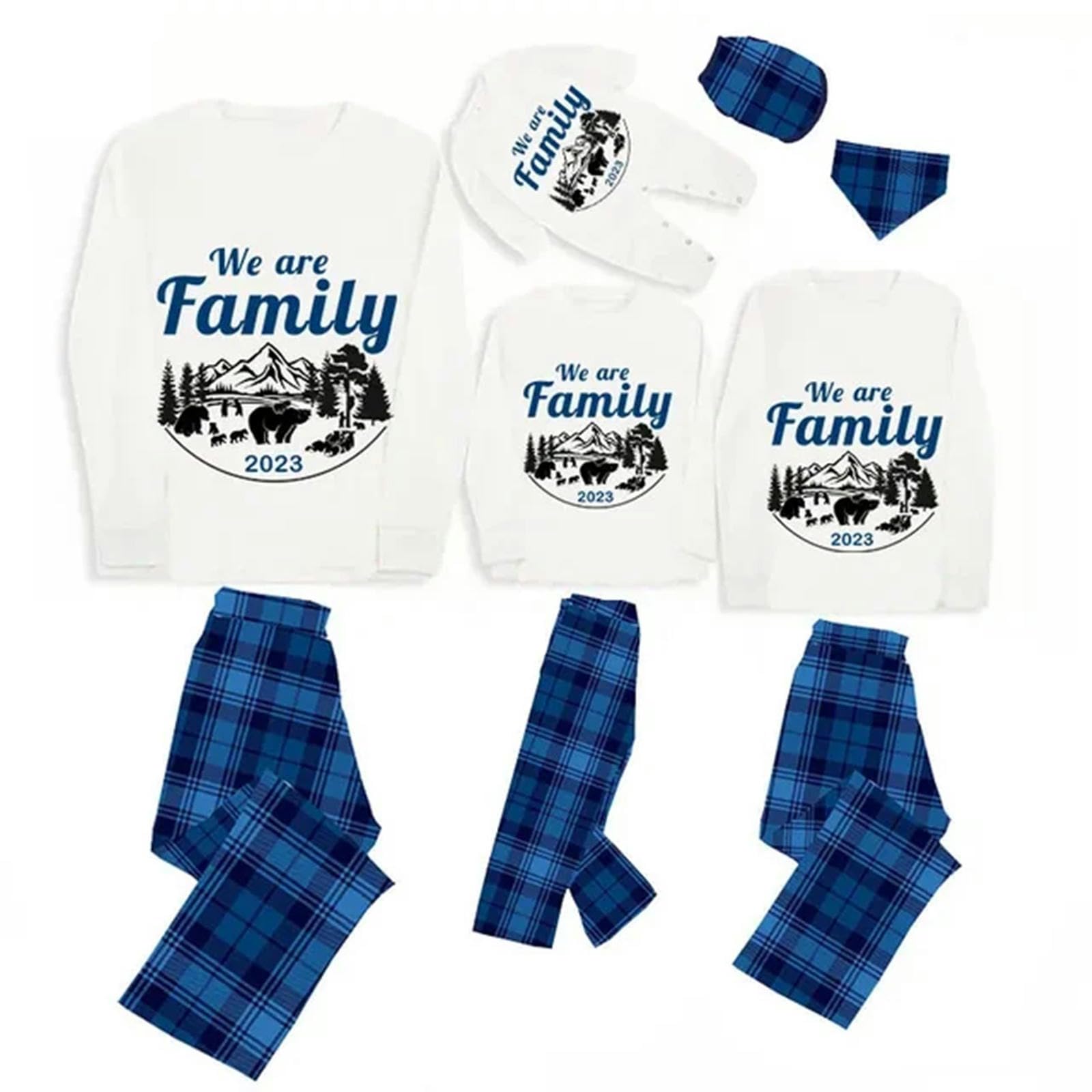 TEidea Pijama Mujer Invierno Pjs De Navidad para La Familia: Pajama Familiar A Cuadros Azul A Cuadros, Pijama Navideño