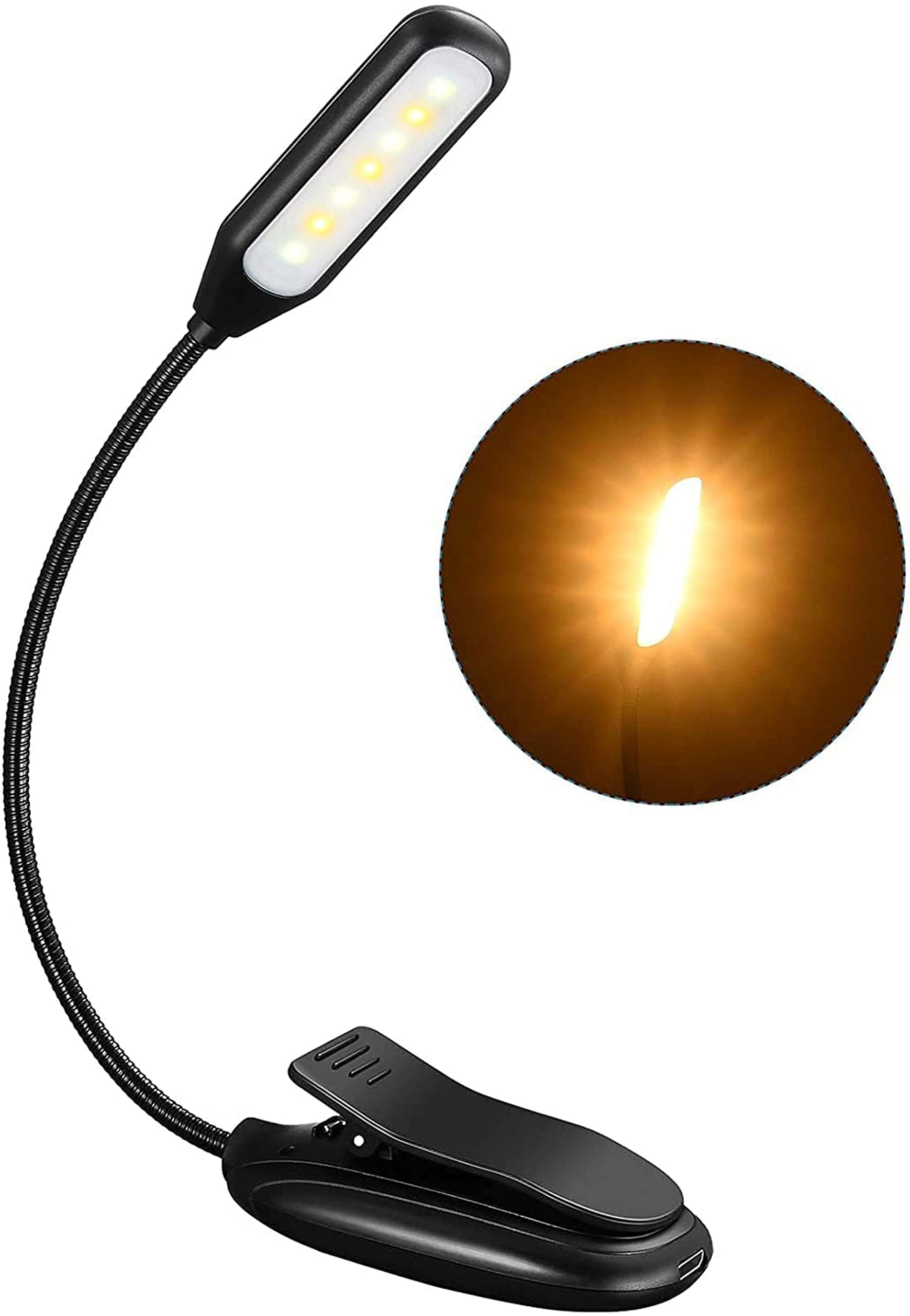 Book Light, 9 Modes, 7 LED Clip Light, Up to 60 Hours, Eye-Care USB Rechargeable Lamp for Kids, Flexible Clip-on for Reading in Bed, Black