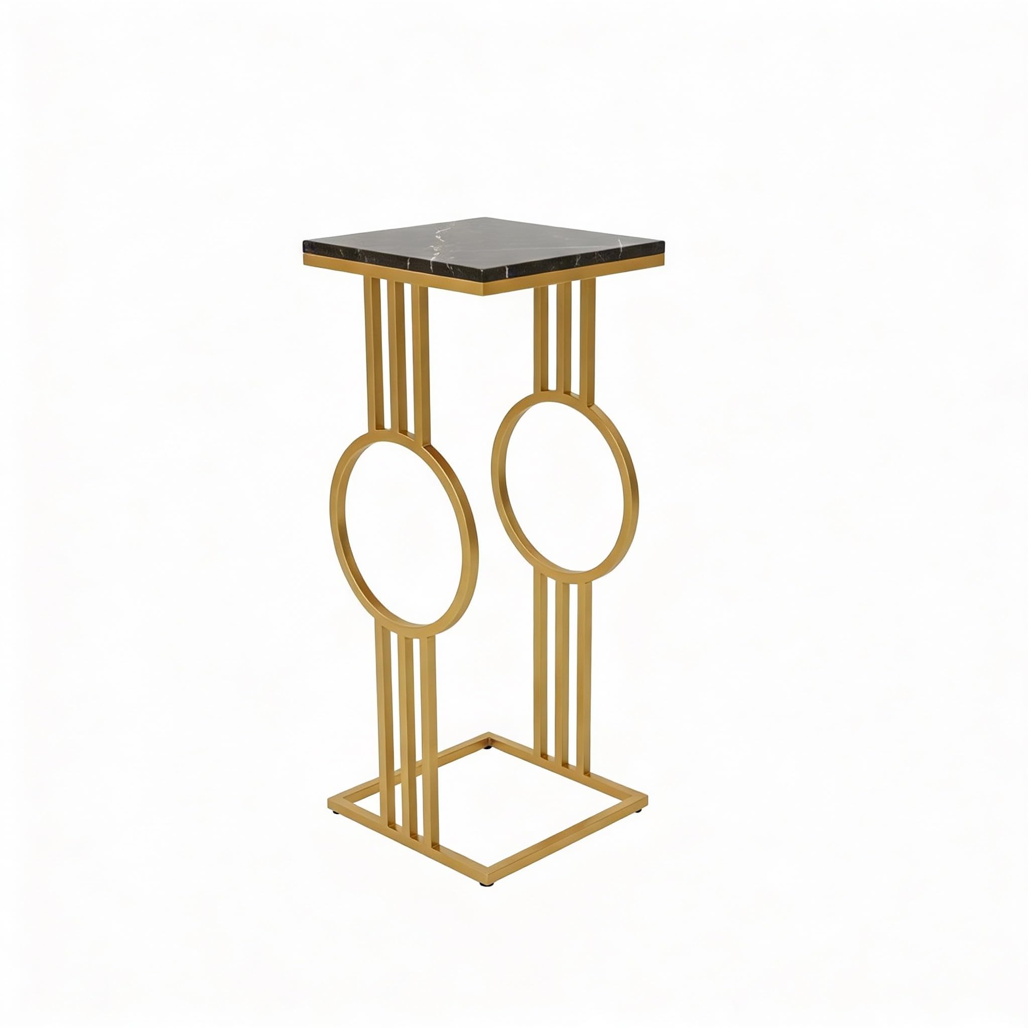 Modern Luxury Square Side Table with Black Marble Top and Gold Metal Base, 30x30x75 cm, Contemporary End Table for Living Room-image-9