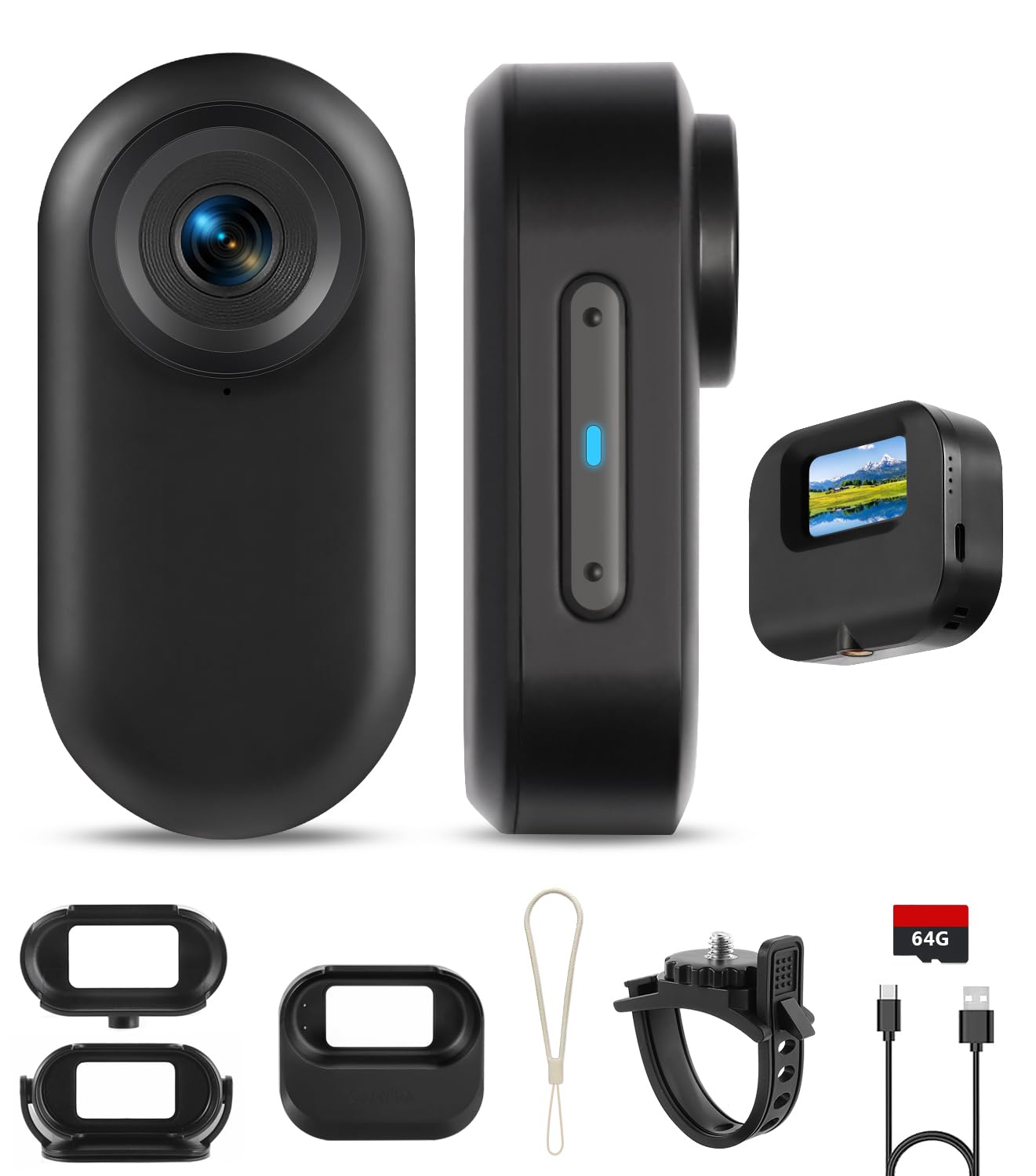 64GB 1080P Mini Body Camera with Screen, Thumb Size Wearable Body Cam, 5H Hands-free POV Recording, Magnetic Portable Action Camera Mount Anywhere for