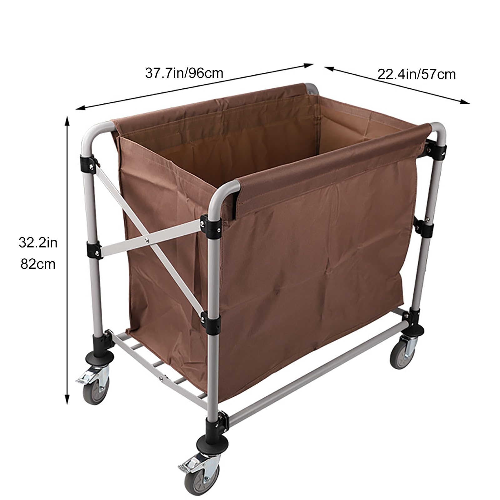 Large Laundry Hamper Cart, Heavy Duty Commercial Laundry Cart with Wheels/Stainless Steel Frame, for Dirty Laundry(Brown)