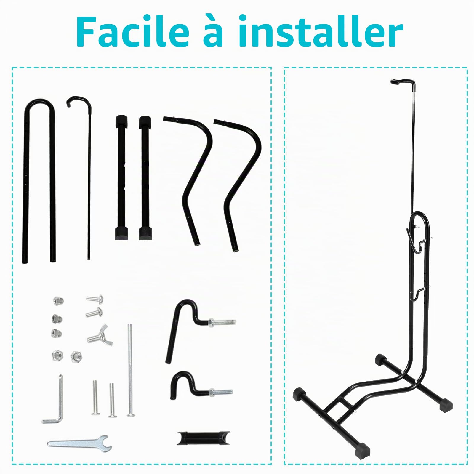 Lot de 2 béquilles de vélo 3 en 1 au sol 20 à 27.5 pouces Support de maintenance horizontal et vertical, hauteur réglable, convient pour roue avant ou roue arrière