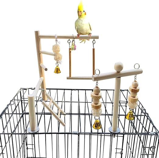 PINVNBY Bird Playground Parrot Play Gym Parakeet Cage Play Stand Wooden Perches Playpen Ladders Conure Chewing Climbing Swing Toy Birdcage Accessories for Small Cockatoo Cockatiel Lovebirds Budgie