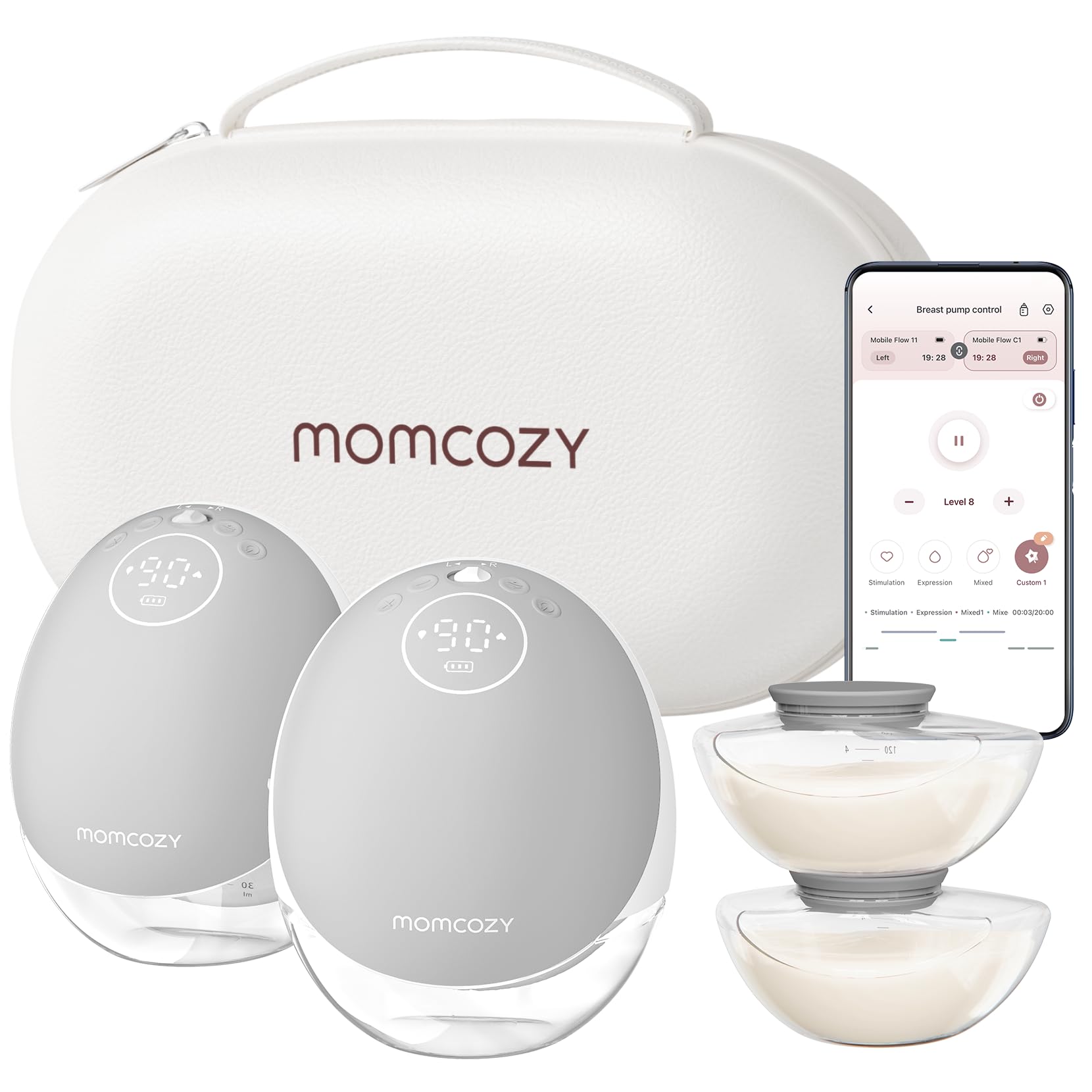 Momcozy Wearable Breast Pump M9, Hospital Grade Medical App-Controlled Hands-Free Electric Breast Pump Silver Gray 2 Count