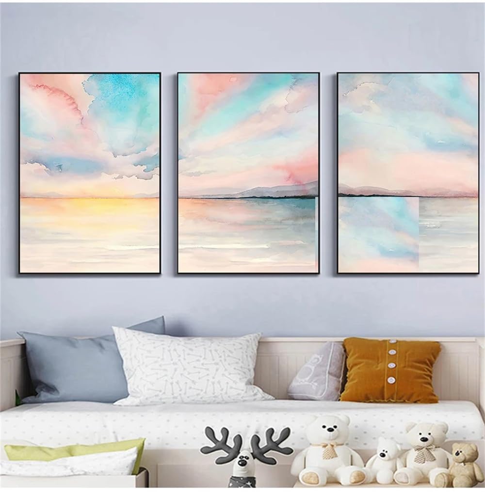 WUHBCZ Art Pictures-Abstract Pink Sea Cloud Canvas Painting Nordic Modern Canvas Art Wall Art Picture Poster for Living Kitchen Office Room Home Decoration-50 * 70cm/3PCS (No Frame)