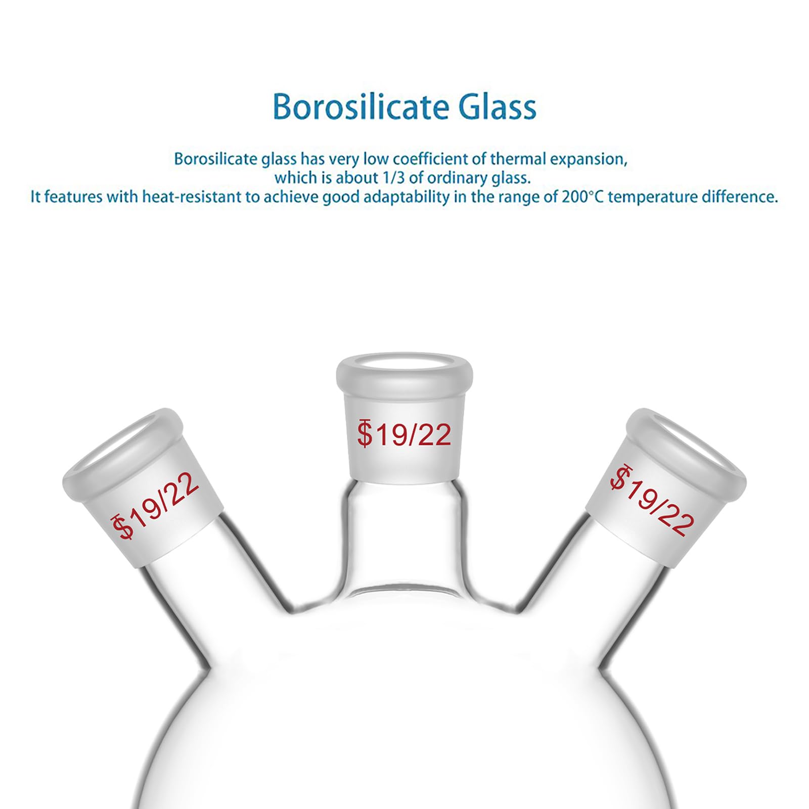 StonyLab Borosilicato Vetro 3-Collo Fondo Rotondo Pallone RBF, con 19/22 Centrale e lato Standard Coniche Esterno Misto Giunto, 3 Neck Round Bottom Flask (1000 ml)