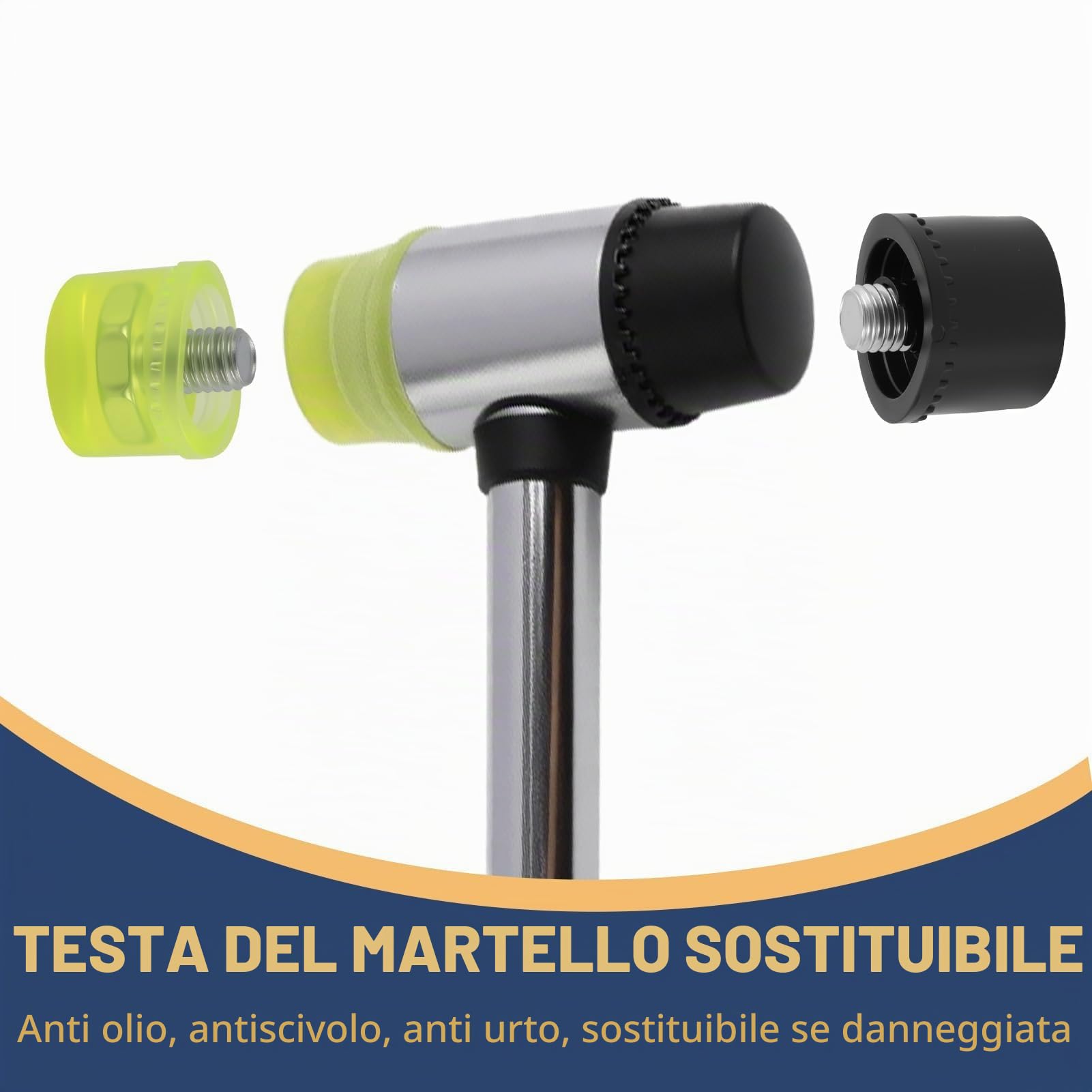 25mm Martello in Gomma e Nylon con Impugnatura Antiscivolo, martello di gomma, Piccolo Martello in Gomma, per Gioielli, Artigianato Fai Da Te e Lavori su Pelle, Include 2 Testine di Ricambio