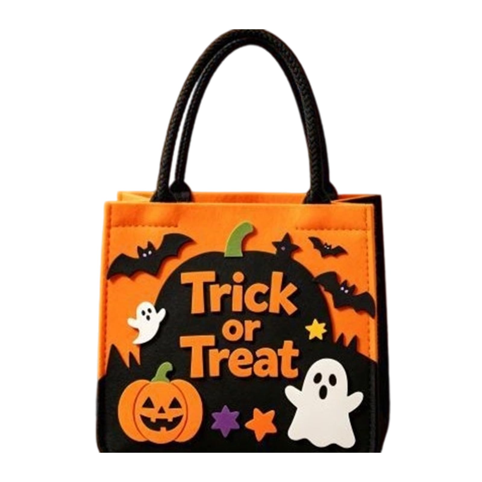 Elnwnnkc Halloween Treat Bag for School and Candy Collecting, Felt Pumpkin Bat Tote with Top Handles, Single-Bag Holiday Carry Tote Bags Halloween Candy Felt Treat Pumpkin Bat Holder Seasonal Goody