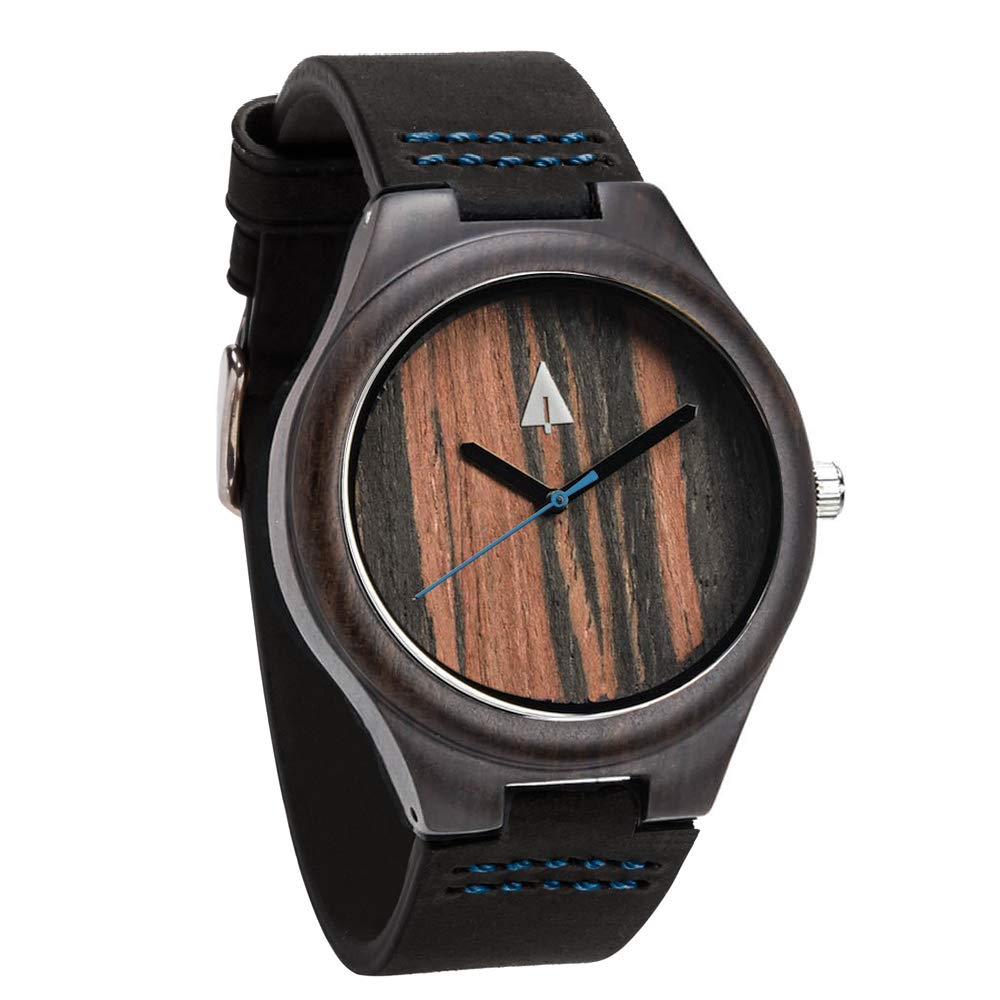 treehutMen's Wooden Watch with Genuine Leather Strap Quartz Analog Elegant Style Wrist Watch
